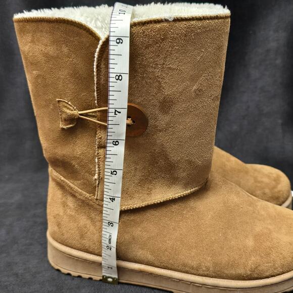 Faux Fur Tan / Brown Suede Upper Fur Lining Mid Calf Slip On Boot Shoes Size 7 - Picture 9 of 10